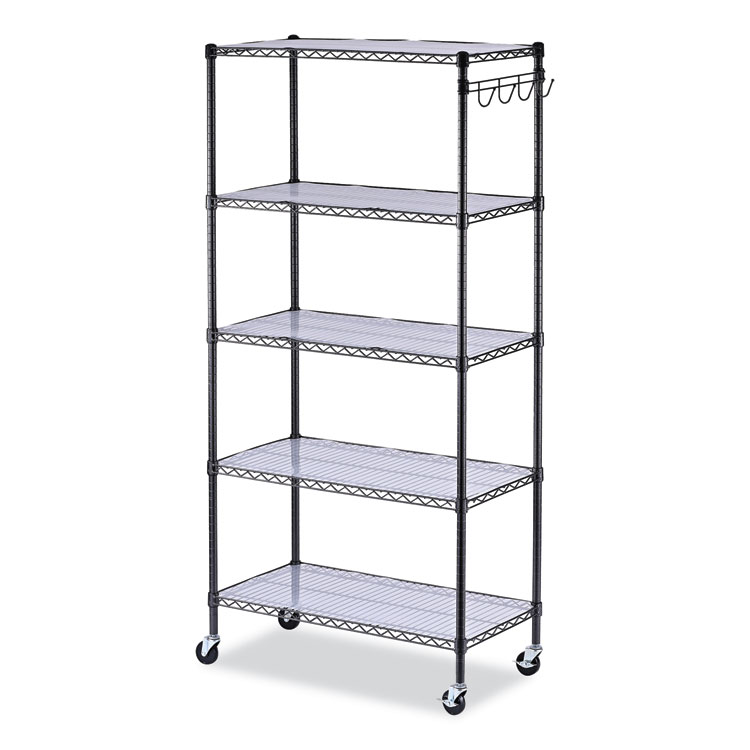 Alera 5-Shelf Wire Shelving Kit with Casters and Shelf Liners, 36w x 18d x 72h, Black Anthracite (ALESW653618BA)