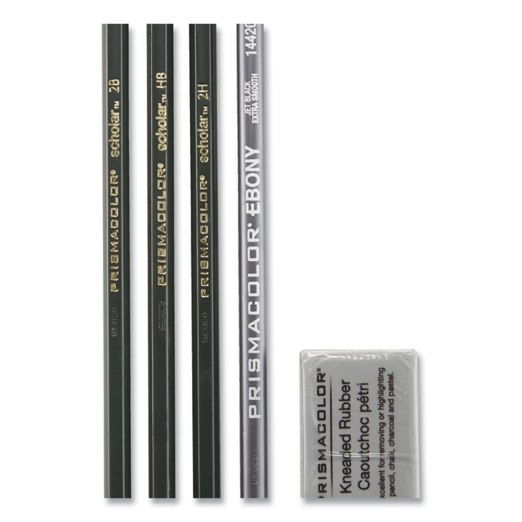 Prismacolor Scholar Graphite Pencil Set, 2 mm, Assorted Lead Hardness Ratings, Black Lead, Dark Green Barrel, 4/Set (SAN2502)