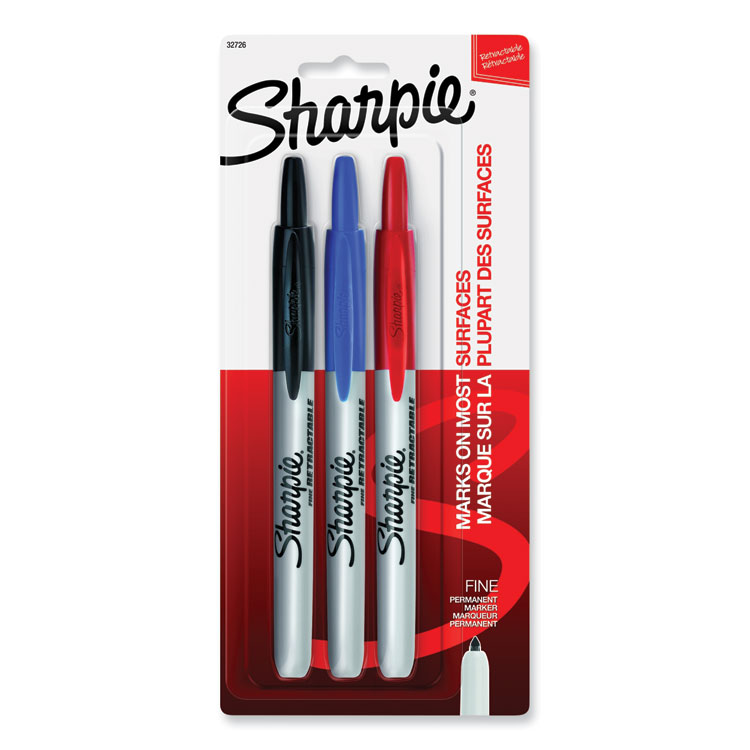 Sharpie Retractable Permanent Marker, Fine Bullet Tip, Assorted Colors, 3/Set (SAN32726PP)
