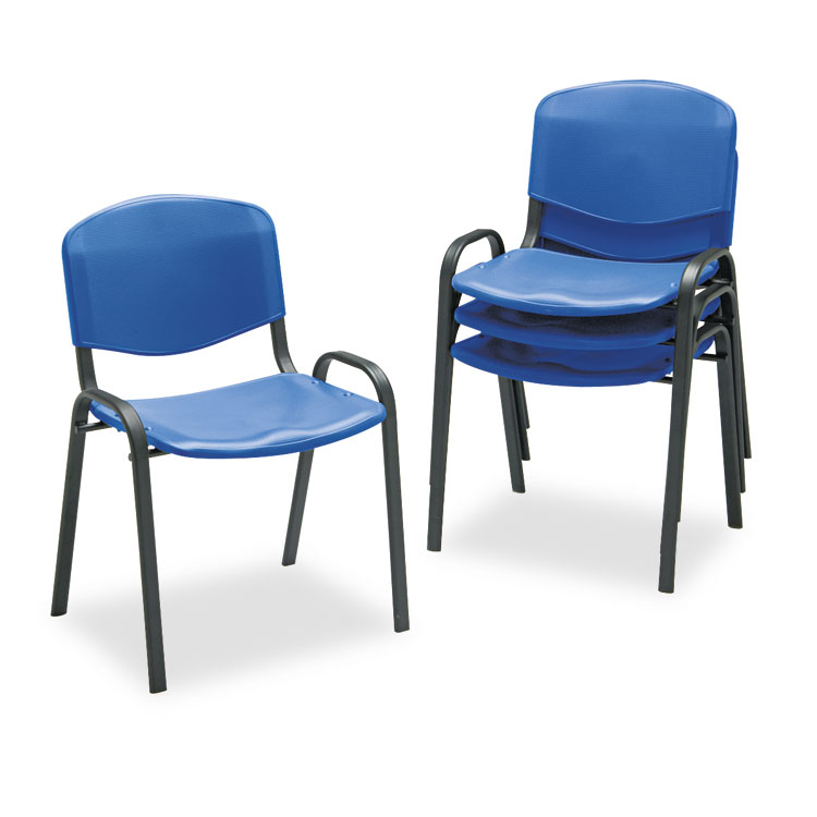 Safco Stacking Chair, Supports Up to 250 lb, 18" Seat Height, Blue Seat, Blue Back, Black Base, 4/Carton (SAF4185BU)