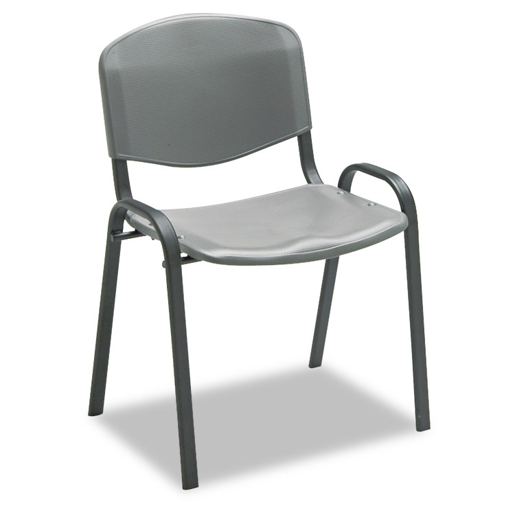 Safco Stacking Chair, Supports Up to 250 lb, 18" Seat Height, Charcoal Seat, Charcoal Back, Black Base, 4/Carton (SAF4185CH)