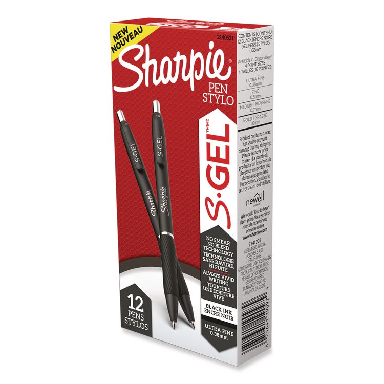 Sharpie S-Gel S-Gel High-Performance Gel Pen, Retractable, Extra-Fine 0.38 mm, Black Ink, Black Barrel, Dozen (SAN2140521)
