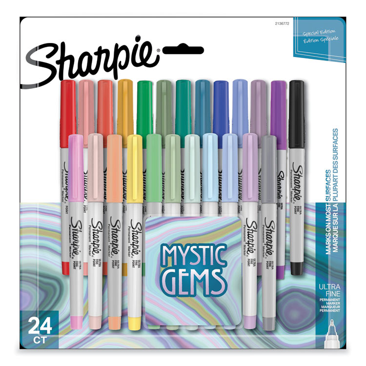 Sharpie Mystic Gems Markers, Ultra-Fine Needle Tip, Assorted, 24/Pack (SAN2136772)