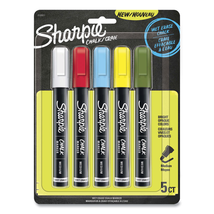 Sharpie Wet-Erase Chalk Marker, Medium Bullet Tip, Assorted Colors, 5/Pack (SAN2103011)