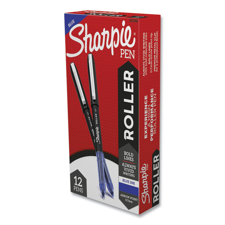 Sharpie Roller Professional Design Rollerball Pen, Stick, Medium 0.7 mm, Blue Ink, Black/Blue Barrel, Dozen (SAN2101306)