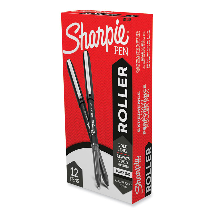 Sharpie Roller Professional Design Rollerball Pen, Stick, Medium 0.7 mm, Black Ink, Black Barrel, Dozen (SAN2101305)