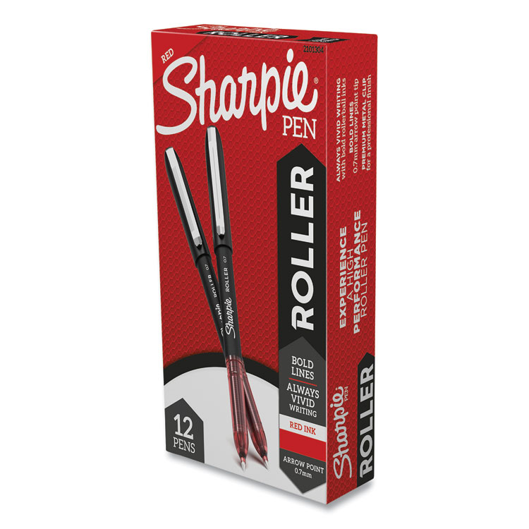 Sharpie Roller Professional Design Rollerball Pen, Stick, Medium 0.7 mm, Red Ink, Black/Red Barrel, Dozen (SAN2101304)
