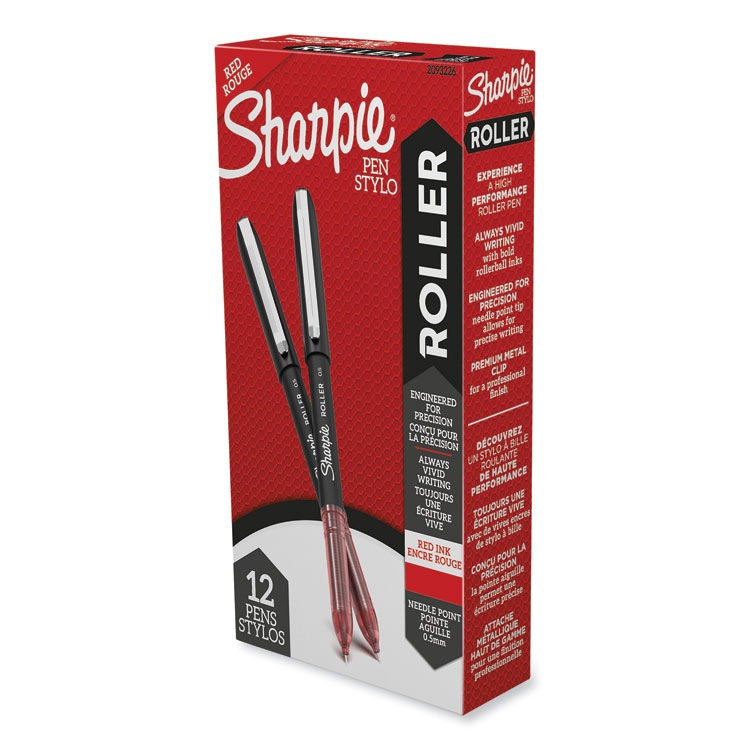 Sharpie Roller Professional Design Rollerball Pen, Stick, Fine 0.5 mm, Red Ink, Black/Red Barrel, Dozen (SAN2093226)