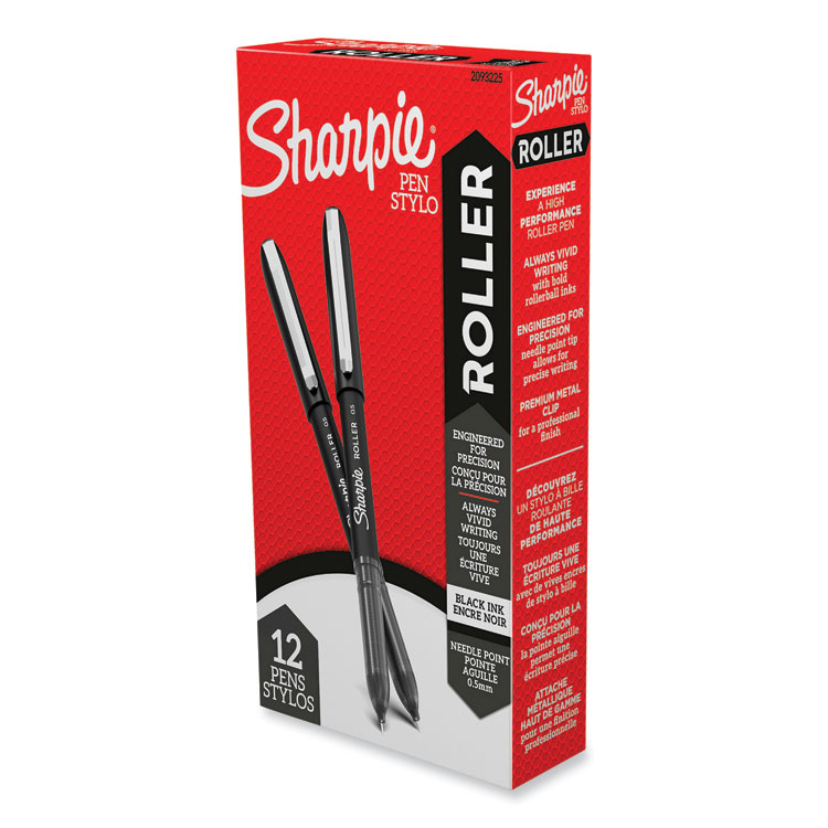 Sharpie Roller Professional Design Rollerball Pen, Stick, Fine 0.5 mm, Black Ink, Black Barrel, Dozen (SAN2093225)