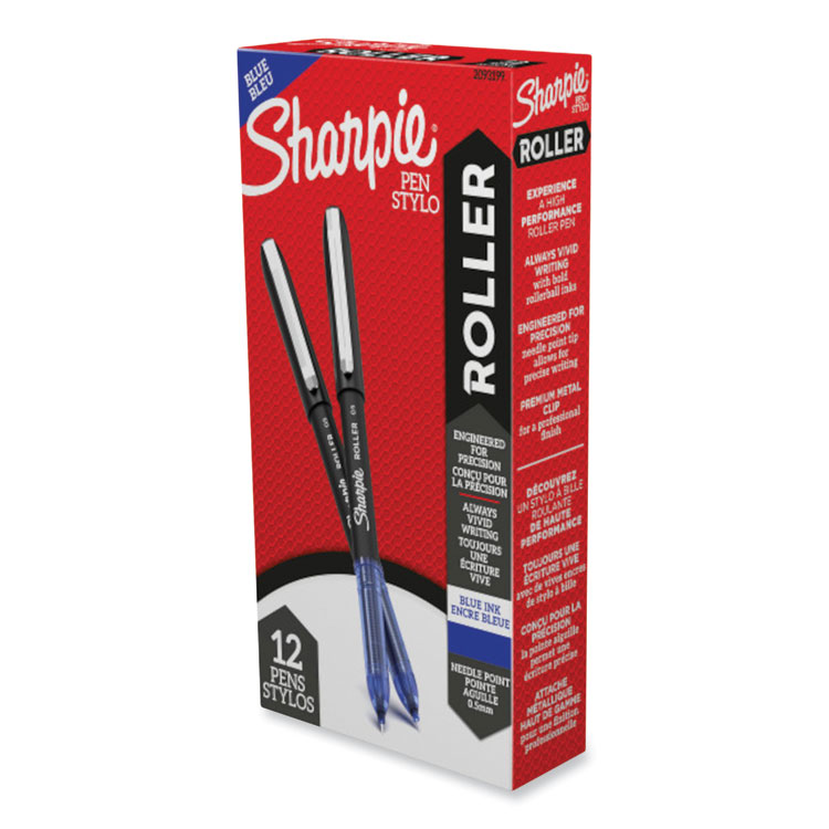Sharpie Roller Professional Design Rollerball Pen, Stick, Fine 0.5 mm, Blue Ink, Black/Blue Barrel, Dozen (SAN2093199)