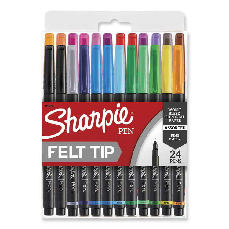 Sharpie Art Pen Porous Point Pen, Stick, Fine 0.4 mm, Assorted Ink Colors, Black Barrel, 24/Pack (SAN1983967)