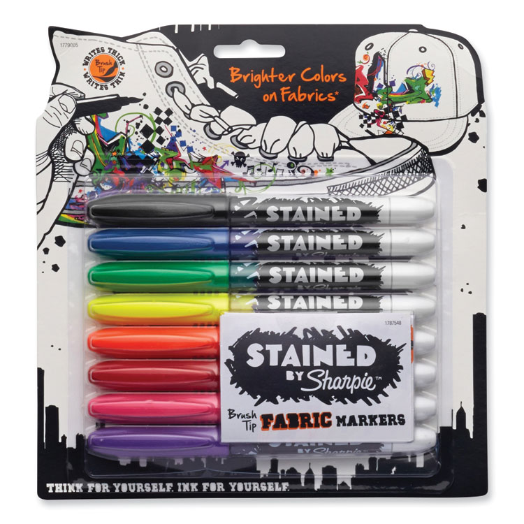 Sharpie Stained Fabric Markers, Medium Brush Tip, Assorted Colors, 8/Pack (SAN1779005)