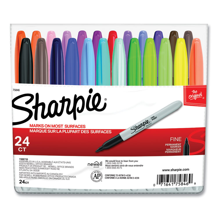 Sharpie Fine Tip Permanent Marker, Fine Bullet Tip, Assorted Colors, 24/Set (SAN75846)