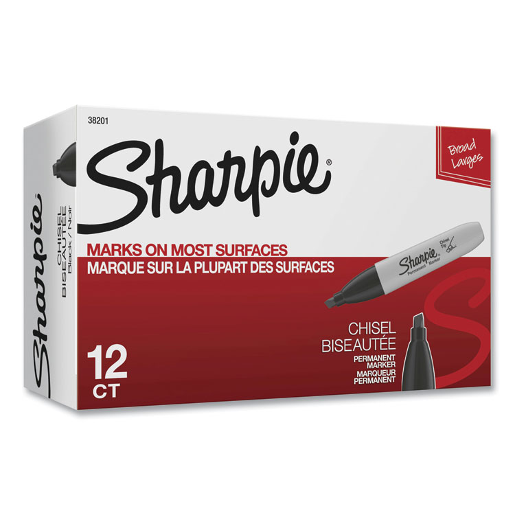 Sharpie Chisel Tip Permanent Marker, Medium Chisel Tip, Black, Dozen (SAN38201)