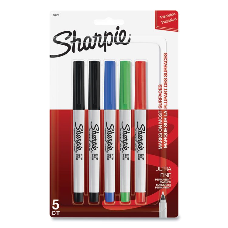 Sharpie Ultra Fine Tip Permanent Marker, Ultra-Fine Needle Tip, Assorted Colors, 5/Set (SAN37675PP)