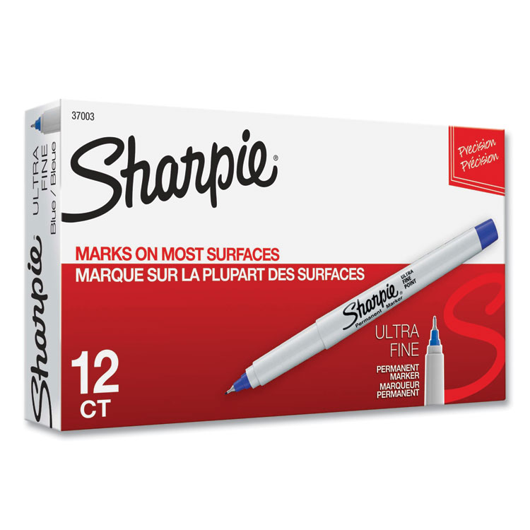 Sharpie Ultra Fine Tip Permanent Marker, Ultra-Fine Needle Tip, Blue, Dozen (SAN37003)