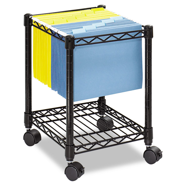 Safco Compact Mobile Wire File Cart, Metal, 1 Shelf, 1 Bin, 15.5" x 14" x 19.75", Black (SAF5277BL)