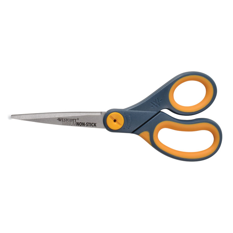 Westcott Non-Stick Titanium Bonded Scissors, 8" Long, 3.25" Cut Length, Straight Gray/Yellow Handle, 3/Pack (ACM15454)