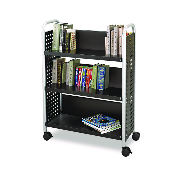 Safco Scoot Single-Sided Book Cart, Metal, 3 Shelves, 33" x 14.25" x 44.25", Black (SAF5336BL)