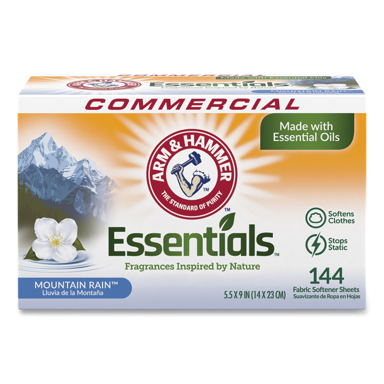 Arm & Hammer Essentials Dryer Sheets, Mountain Rain, 144 Sheets/Box (CDC3320000102BX)
