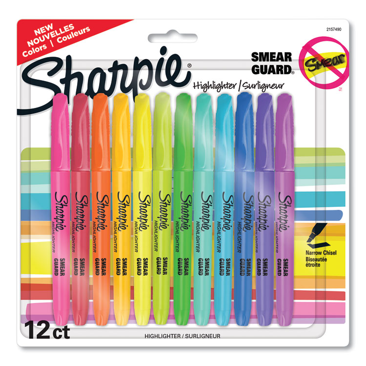 Sharpie Pocket Style Highlighters, Assorted Ink Colors, Chisel Tip, Assorted Barrel Colors, 12/Pack (SAN2157490)