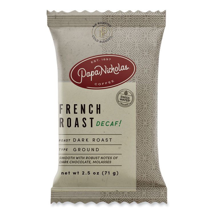 PapaNicholas Coffee Premium Coffee, Decaffeinated French Roast, 18/Carton (PCO25186)