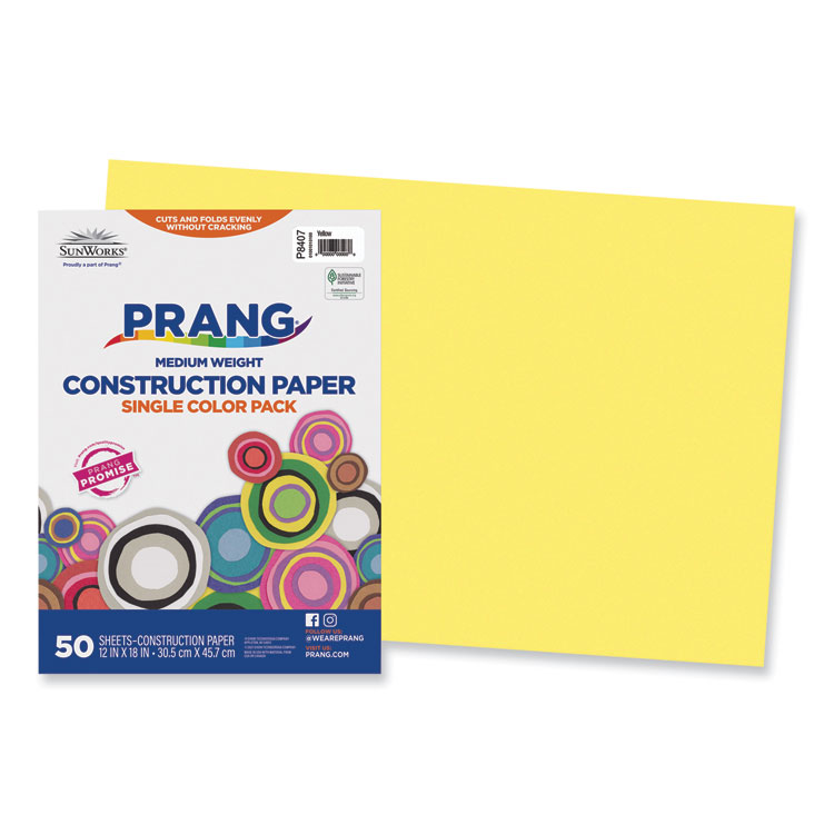 Prang SunWorks Construction Paper, 50 lb Text Weight, 12 x 18, Yellow, 50/Pack (PAC8407)
