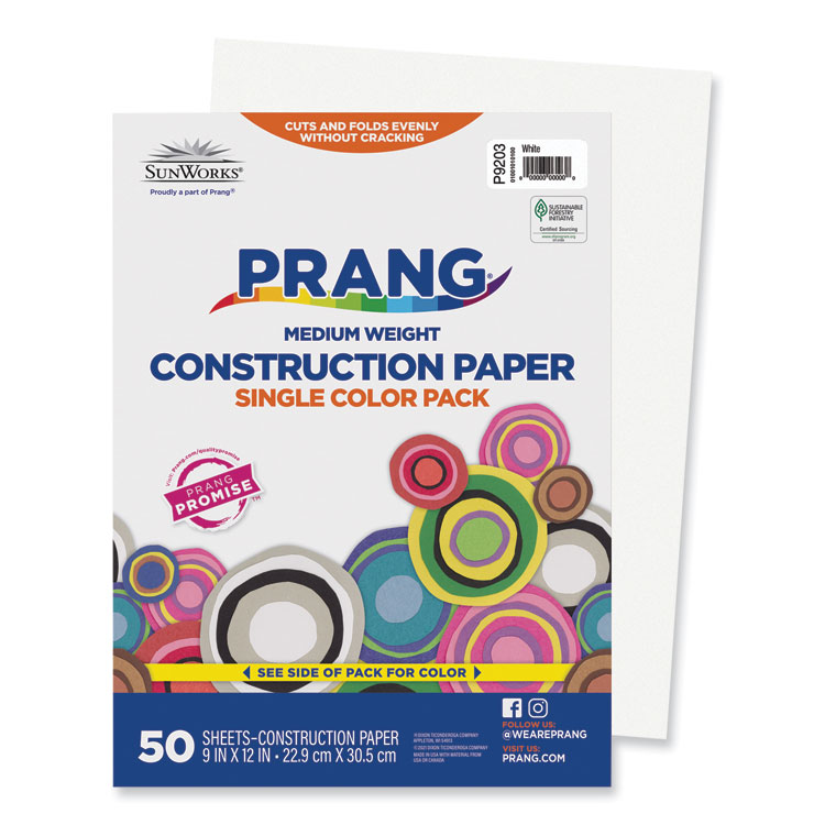 Prang SunWorks Construction Paper, 50 lb Text Weight, 9 x 12, White, 50/Pack (PAC9203)