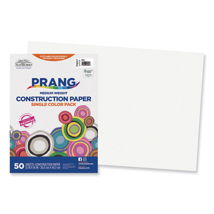 Prang SunWorks Construction Paper, 50 lb Text Weight, 12 x 18, White, 50/Pack (PAC9207)