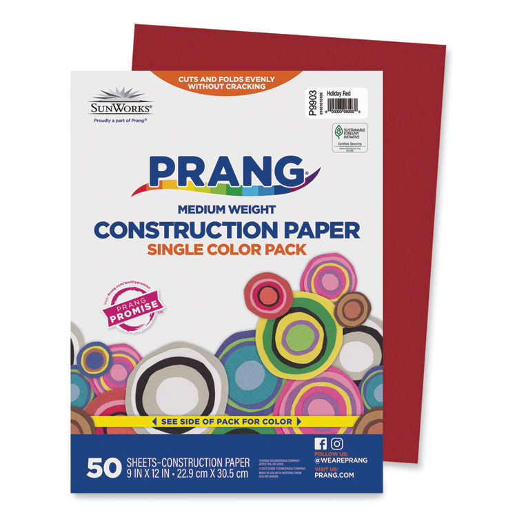 Prang SunWorks Construction Paper, 50 lb Text Weight, 9 x 12, Holiday Red, 50/Pack (PAC9903)