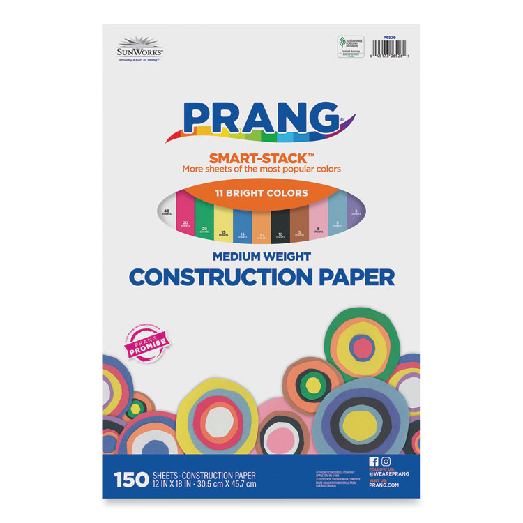 Prang SunWorks Construction Paper Smart-Stack, 50 lb Text Weight, 12 x 18, Assorted, 150/Pack (PAC6526)