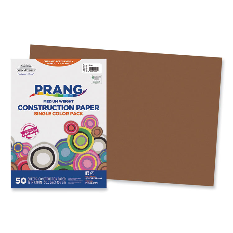Prang SunWorks Construction Paper, 50 lb Text Weight, 12 x 18, Brown, 50/Pack (PAC6707)