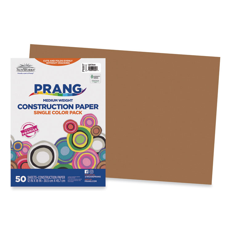 Prang SunWorks Construction Paper, 50 lb Text Weight, 12 x 18, Light Brown, 50/Pack (PAC6907)