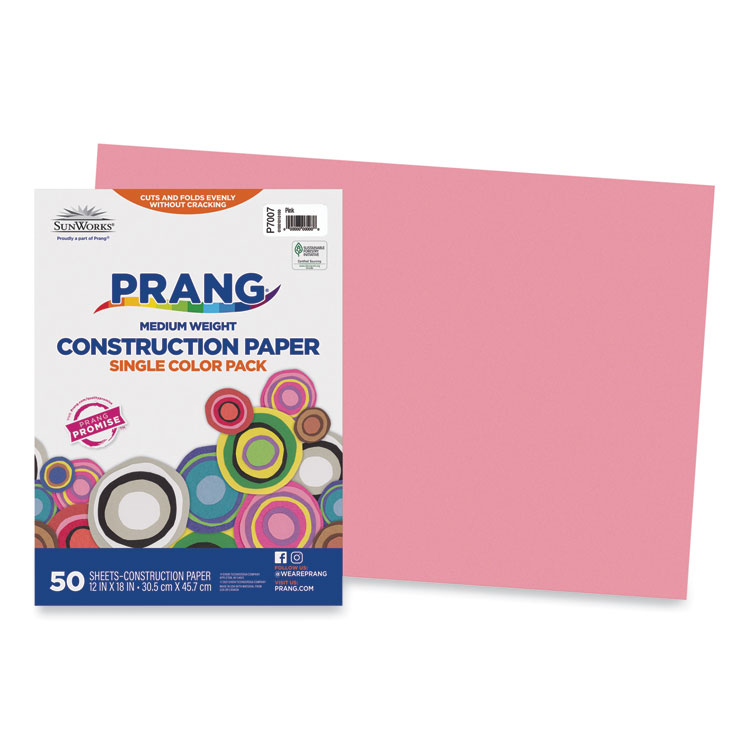Prang SunWorks Construction Paper, 50 lb Text Weight, 12 x 18, Pink, 50/Pack (PAC7007)