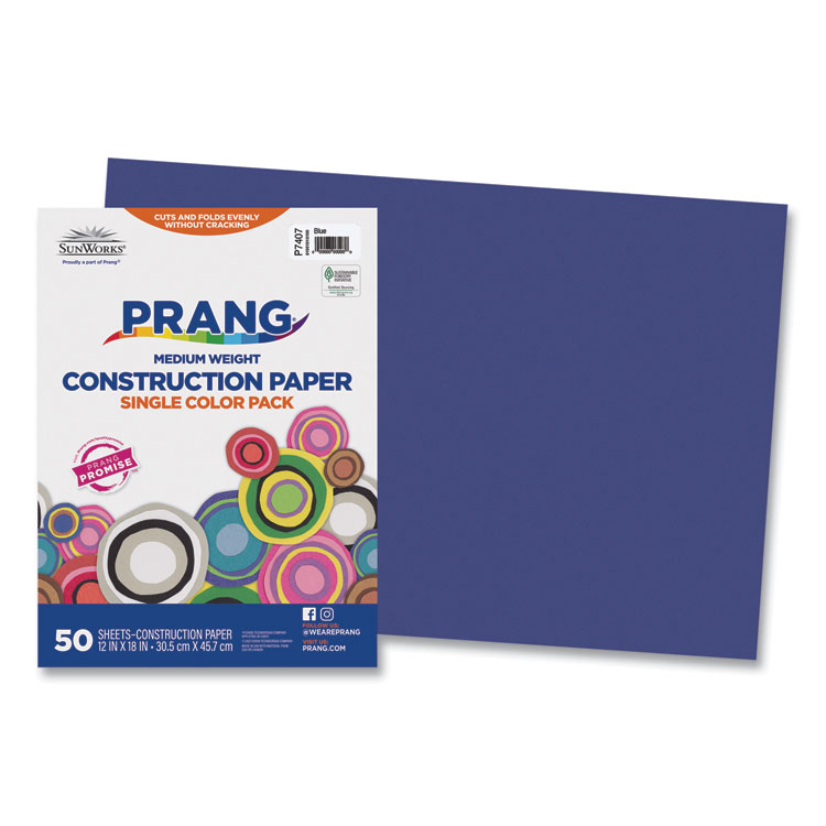 Prang SunWorks Construction Paper, 50 lb Text Weight, 12 x 18, Blue, 50/Pack (PAC7407)