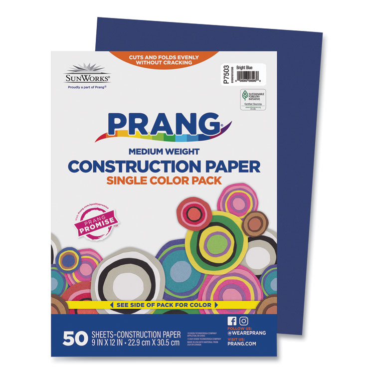 Prang SunWorks Construction Paper, 50 lb Text Weight, 9 x 12, Bright Blue, 50/Pack (PAC7503)