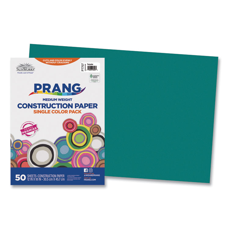 Prang SunWorks Construction Paper, 50 lb Text Weight, 12 x 18, Turquoise, 50/Pack (PAC7707)