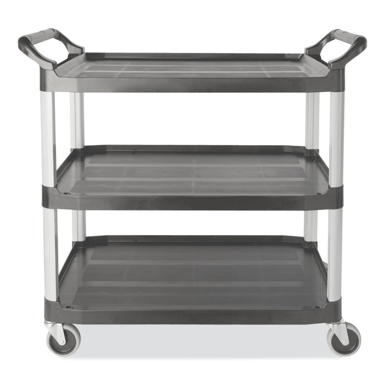 Rubbermaid Commercial Xtra Utility Cart with Open Sides, Plastic, 3 Shelves, 300 lb Capacity, 20" x 40.63" x 37.8", Gray (RCP4091GRA)