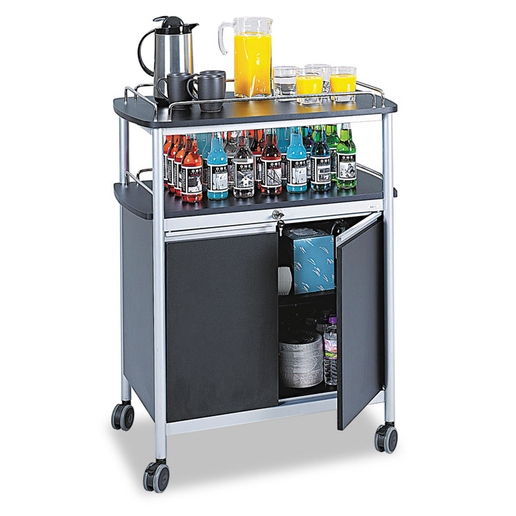 Safco Mobile Beverage Cart, Plastic, 4 Shelves, 33.5" x 21.75" x 43", Black (SAF8964BL)