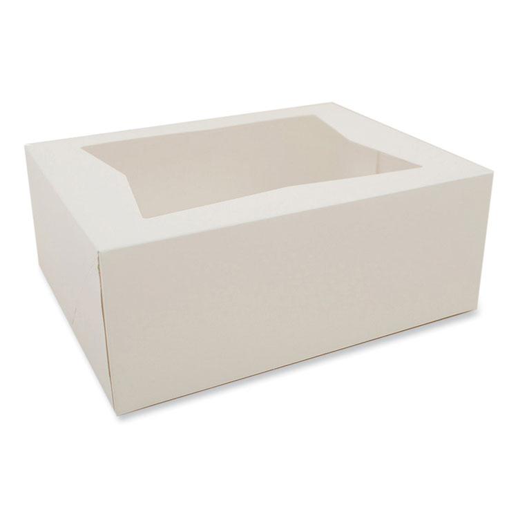 SCT White Window Bakery Boxes with Attached Flip Top, 4-Corner Beers Design, 10 x 10 x 4, White, Paper, 200/Carton (SCH24223)