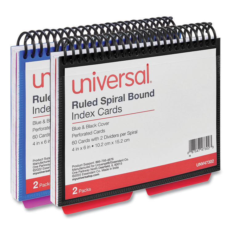 Universal Spiral Bound Index Cards, Ruled, 4 x 6, White, 120/Pack (UNV47302)