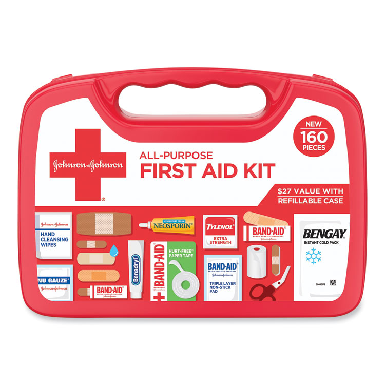 Johnson & Johnson Red Cross All-Purpose First Aid Kit, 160 Pieces, Plastic Case (JOJ202045)