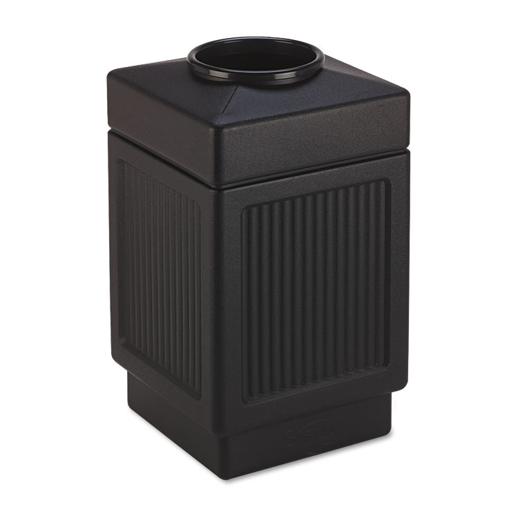 Safco Canmeleon Recessed Panel Receptacles, Top-Open, 38 gal, Polyethylene, Black (SAF9475BL)