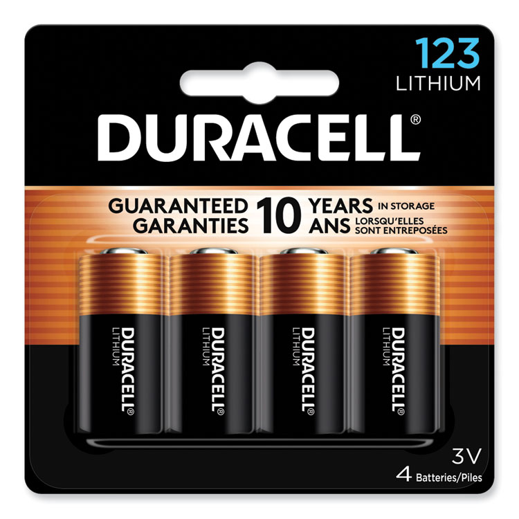 Duracell Specialty High-Power Lithium Batteries, 123, 3 V, 4/Pack (DURDL123AB4PK)