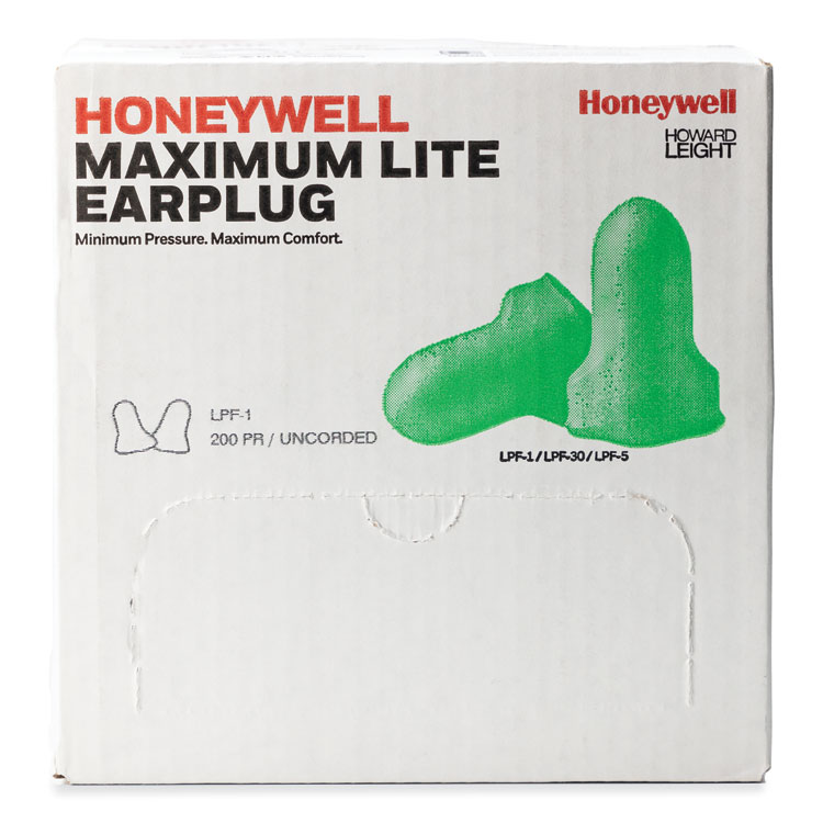 Howard Leight by Honeywell MAXIMUM Lite Single-Use Earplugs, Cordless, 30NRR, Green, 200 Pairs (HOWLPF1)