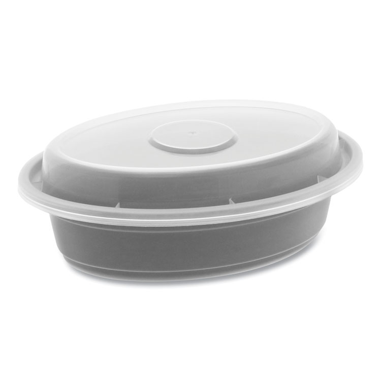 Pactiv Evergreen Newspring VERSAtainer Microwavable Containers, Oval, 8 oz, 5.7 x 4 x 1.45, Black/Clear, Plastic, 150/Carton (PCTOC08B)