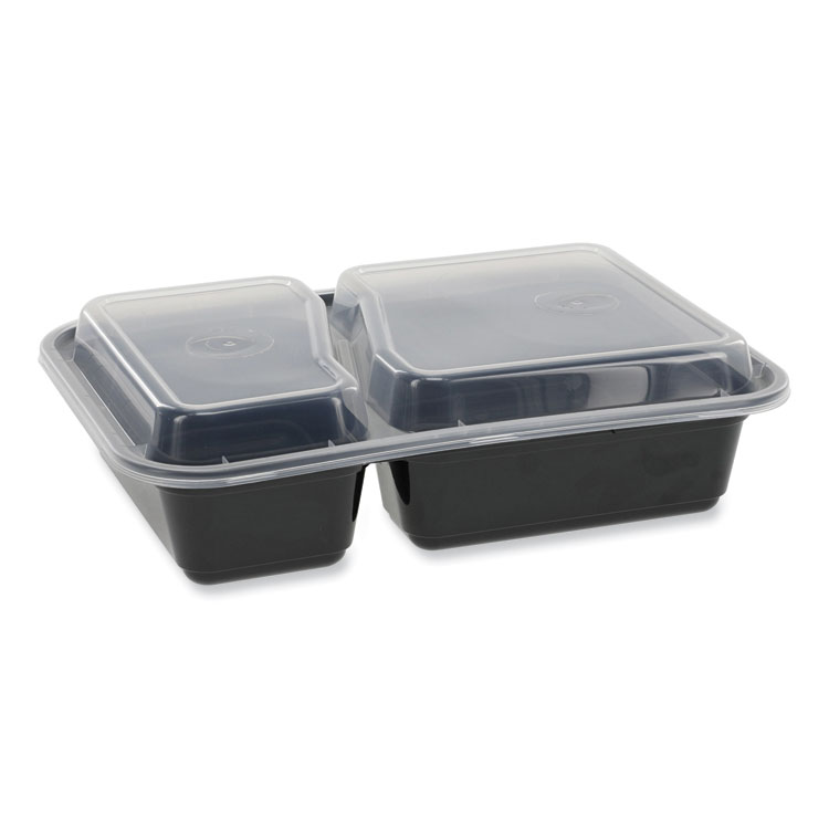 Pactiv Evergreen Newspring VERSAtainer Microwavable Containers, Rectangular, 2 Compartments, 30 oz, Black/Clear, Plastic, 150/Carton (PCTNC8288B)