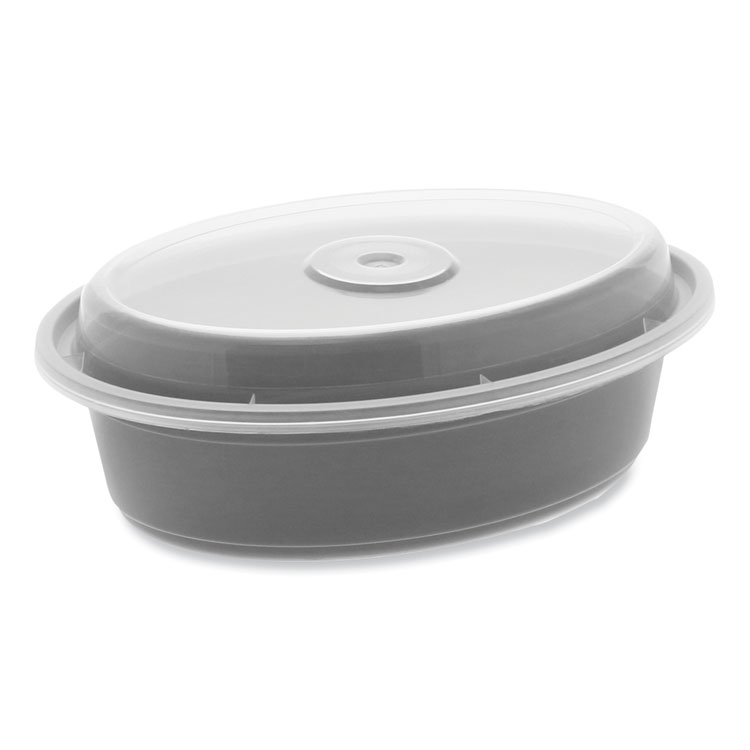 Pactiv Evergreen Newspring VERSAtainer Microwavable Containers, Oval, 16 oz, 6.8 x 4.8 x 1.9, Black/Clear, Plastic, 150/Carton (PCTOC16B)