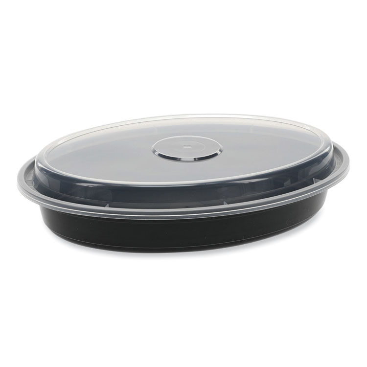 Pactiv Evergreen Newspring VERSAtainer Microwavable Containers, Oval, 24 oz, 9.1 x 6.7 x 1.45, Black/Clear, Plastic, 150/Carton (PCTOC24B)
