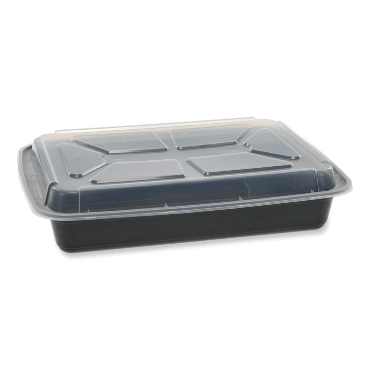 Pactiv Evergreen Newspring VERSAtainer Microwavable Containers, Rectangular, 58 oz, 8.5 x 11.5 x 2.5, Black/Clear, Plastic, 150/Carton (PCTNC989B)